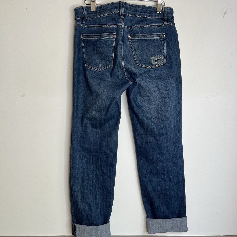 White House Black Market Women's Size 4 Med Dark Distressed Straight Crop Jeans‎ - Picture 2 of 8